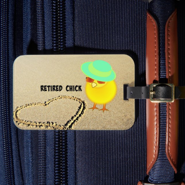 Retired Chick, popular design, Luggage Tag (Front Insitu 4)