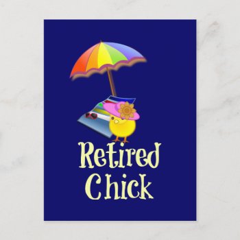 Retired Chick - White Text On Dark Background Postcard by RetirementGiftStore at Zazzle