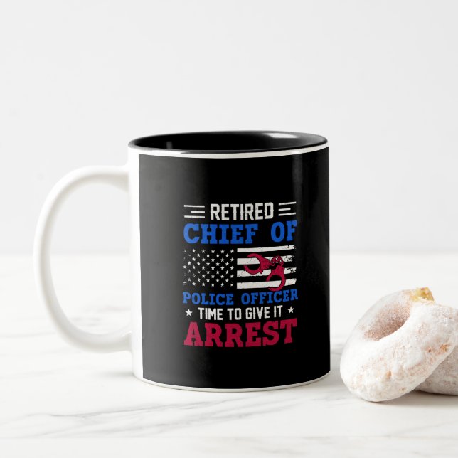 Retired Chief Of Police Officer -American-funny Two-Tone Coffee Mug (With Donut)