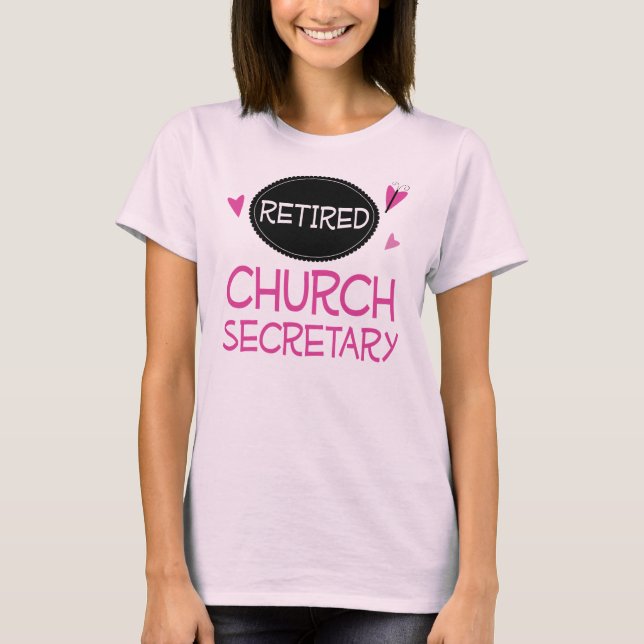 Retired Church Secretary Pink Butterfly T-Shirt (Front)