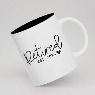 Retired   Custom Modern Script Retirement Party Two-Tone Coffee Mug