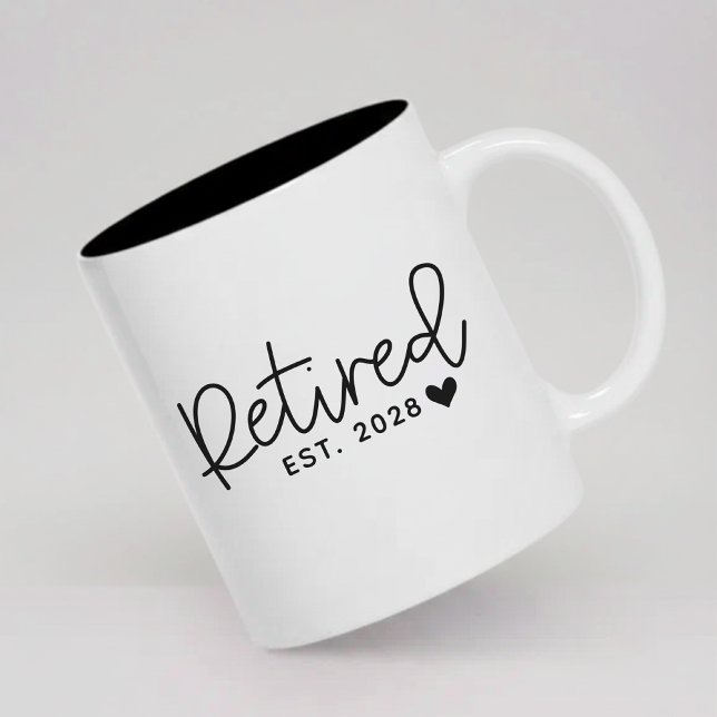Retired | Custom Modern Script Retirement Party Two-Tone Coffee Mug (Personalized Retirement Mug Gift for Boss or Coworker, Happy Retirement Mug Custom Gift for Him Her)