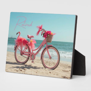 Retired Cute Pink Flamingo Bicycle on Beach Plaque