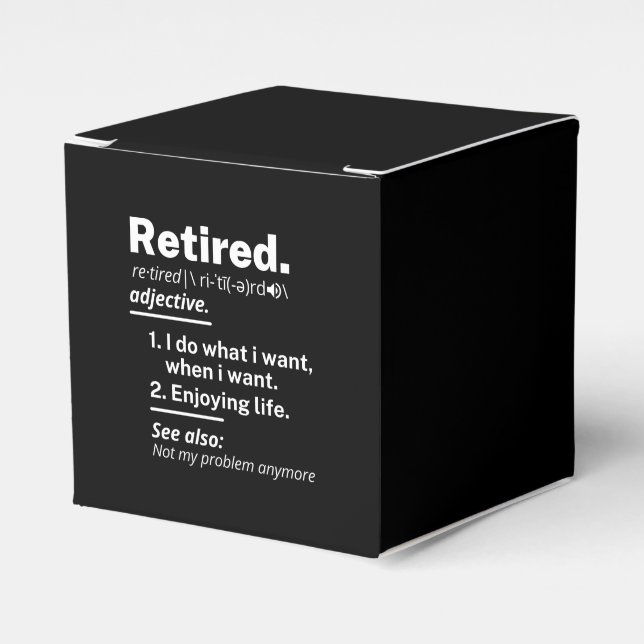 retired. definition funny retirement favor boxes (Front Side)