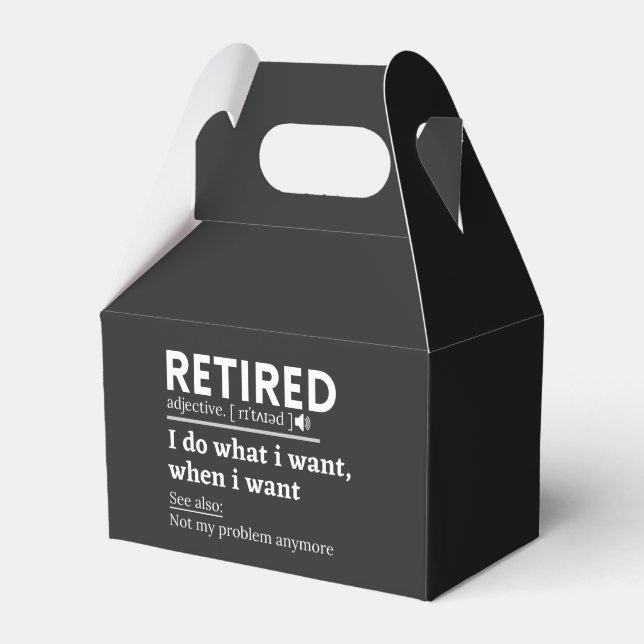 retired definition, funny retirement, retired favor boxes (Front Side)