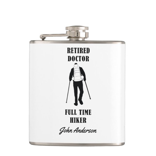 Retired Doctor Full Time Hiker Personalized Flask (Front)