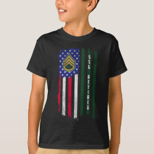 Retired E-6 Staff Sergeant Ssg Rank American Flag  T-Shirt