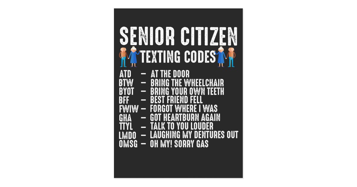 Retired elderly Person Senior Citizen Texting Code Postcard | Zazzle.com