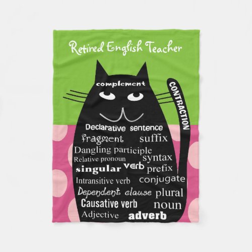 Retired English Teacher Fleece Blanket Grammar Cat