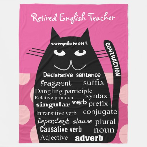 Retired English Teacher Fleece Blanket Grammar Cat