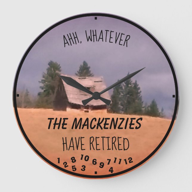Retired Family Old Homestead Name Funny Large Clock (Front)