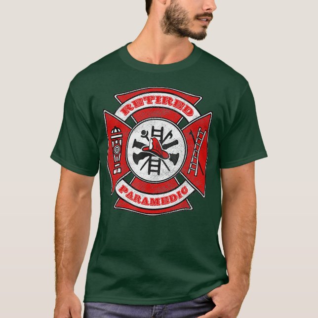 Retired Fire Paramedic Firefighter Red Maltese T-Shirt (Front)