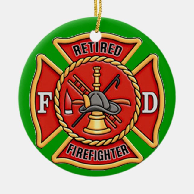 Retired Firefighter Ceramic Ornament (Front)
