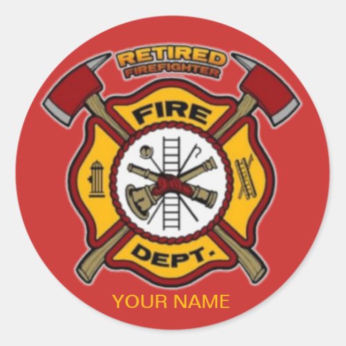 RETIRED FIREFIGHTER CLASSIC ROUND STICKER