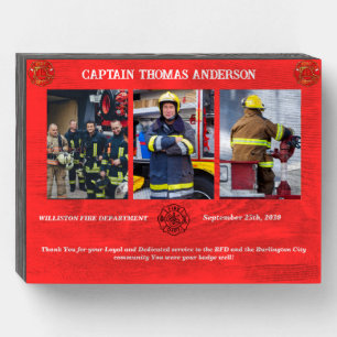 Retired Firefighter Gift Personalized 3 Photo  Wooden Box Sign