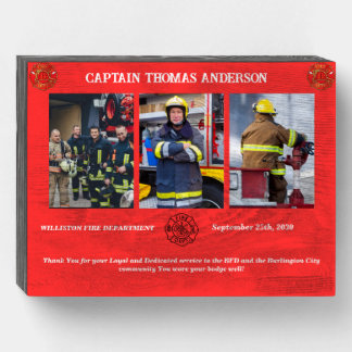 Retired Firefighter Gift Personalized 3 Photo  Wooden Box Sign