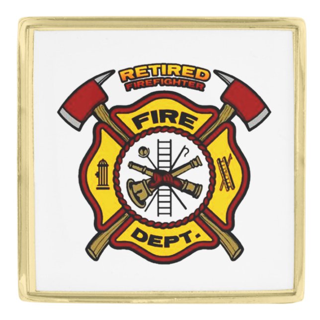 RETIRED FIREFIGHTER GOLD FINISH LAPEL PIN (Front)