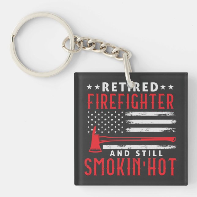 Retired Firefighter Retirement Thin Red Line Keychain (Front)