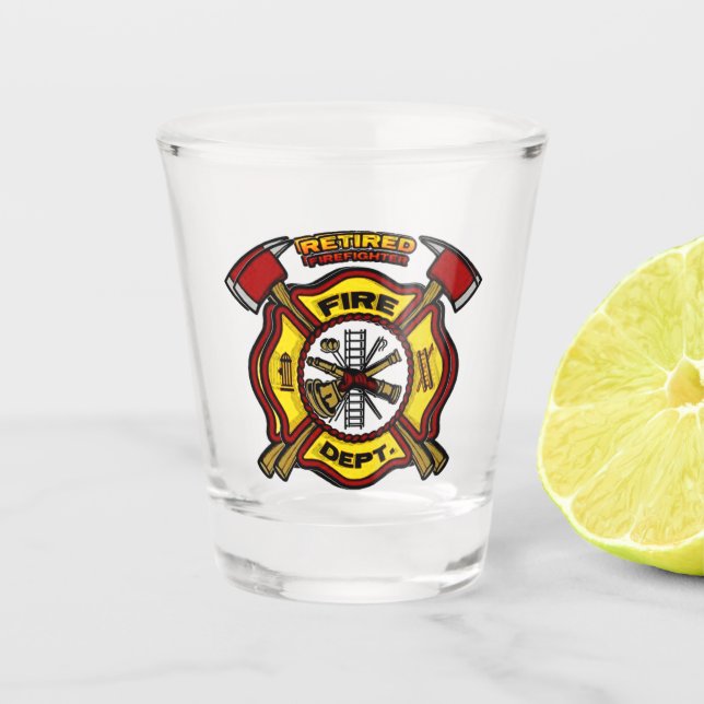 RETIRED FIREFIGHTER SHOT GLASS (Front)