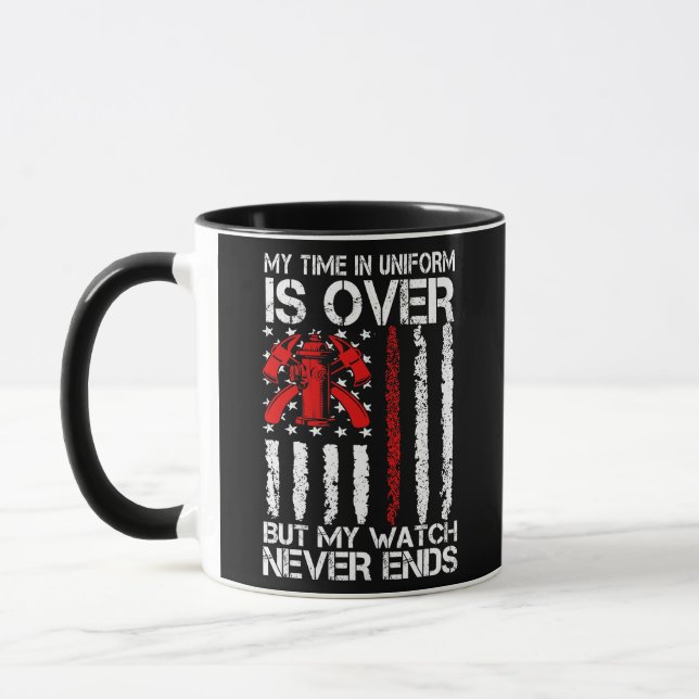 Retired Firefighter Thin Red Line Funny Mug (Left)