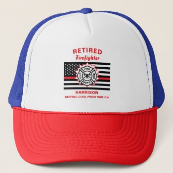 Retired Firefighter Thin Red Line Funny Saying Tru Trucker Hat by Flissitations at Zazzle
