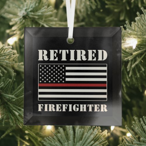 Retired Firefighter Thin Red Line Retirement Gift  Glass Ornament