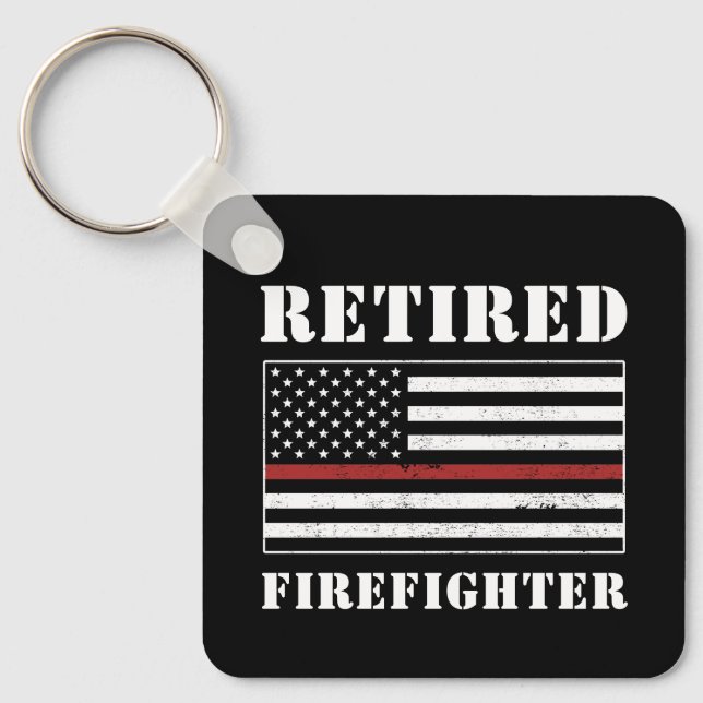 Retired Firefighter Thin Red Line Retirement Gift Keychain (Front)