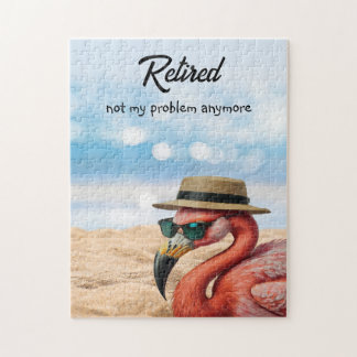 Retired Flamingo on Beach with Hat & Sunglasses Jigsaw Puzzle