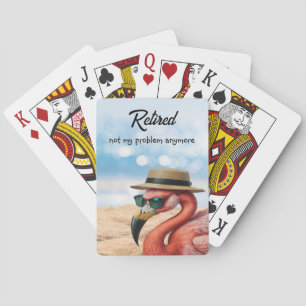 Retired Flamingo on Beach with Hat & Sunglasses Poker Cards