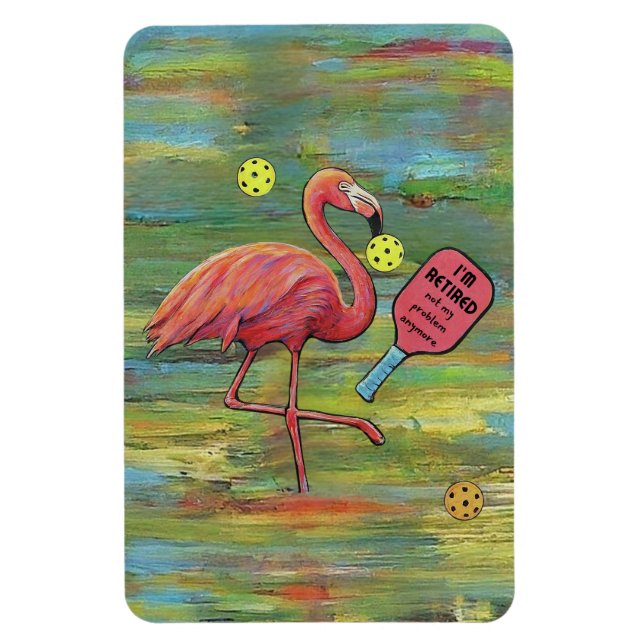 Retired Flamingo Playing Pickleball Watercolor Magnet (Vertical)