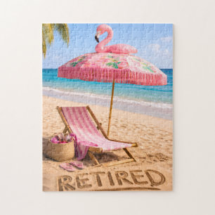Retired Flamingo Themed Beach Chair & Umbrella Jigsaw Puzzle