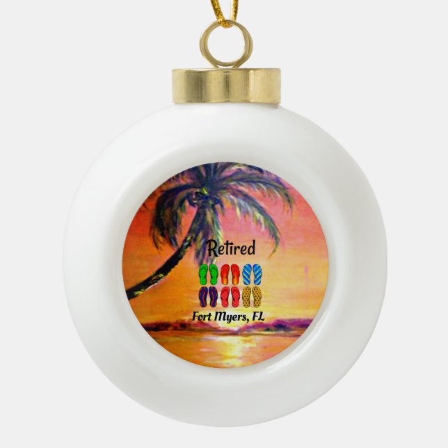 Retired Fort Myers, FL Ceramic Ball Christmas Ornament (Front)