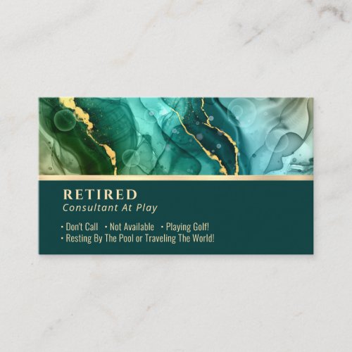 Retired Gold  Teal Liquid Ink Gag Business Card