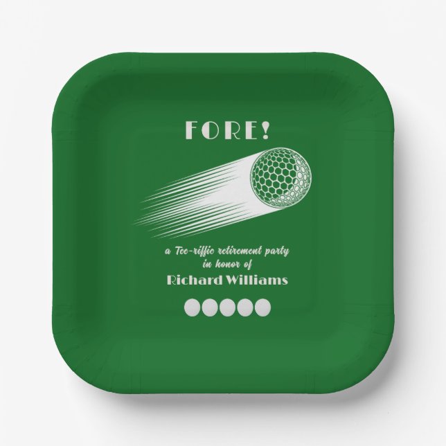 Retired Golf Fore Tee-Riffic Retirement party Paper Plates (Front)