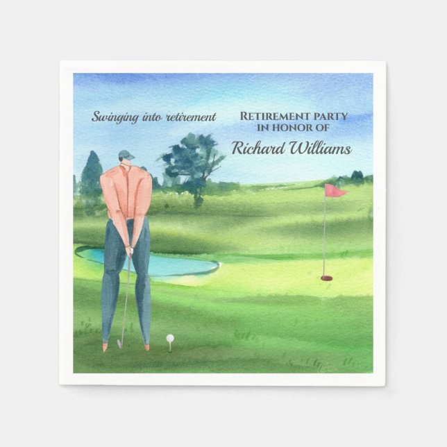 Retired Golf Man Player Swinging into Retirement Napkins (Front)