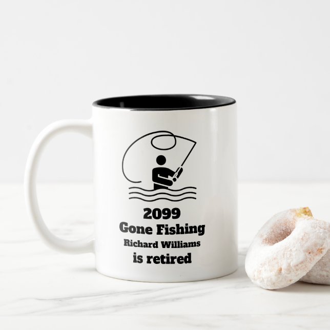 Retired Gone Fishing Fisherman Retirement Gift Two-Tone Coffee Mug (With Donut)