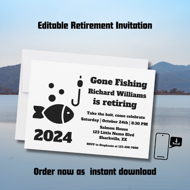 Retired Gone Fishing Modern Minimalist Retirement Invitation (Creator Uploaded)