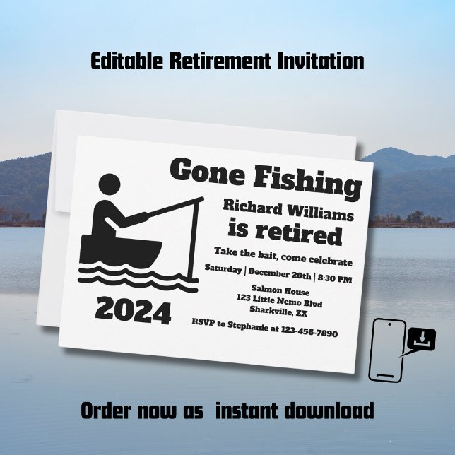 Retired Gone Fishing Modern Minimalist Retirement Invitation (Creator Uploaded)