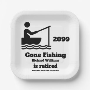 Retired Gone Fishing Modern Minimalist Retirement Paper Plates