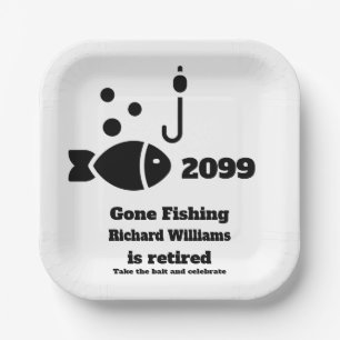 Retired Gone Fishing Modern Minimalist Retirement Paper Plates