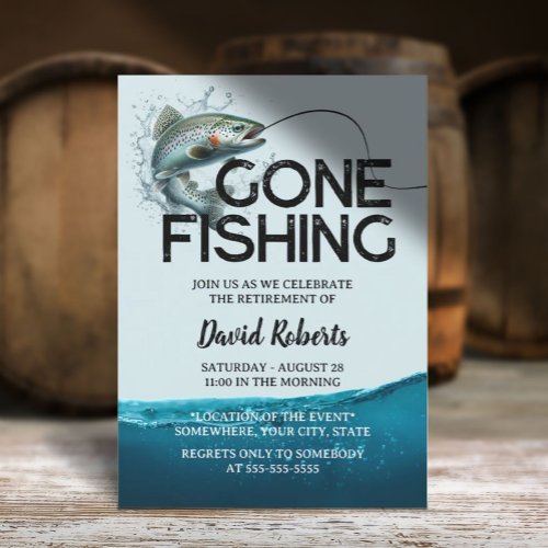 Retired Gone Fishing Outdoors Man Retirement Invitation