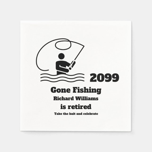 Retired Gone Fishing Standing Fisherman Retirement Napkins (Front)