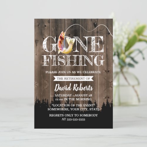 Retired Gone Fishing Trout Outdoors Retirement Invitation