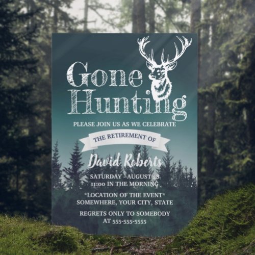 Retired Gone Hunting Rustic Forest Retirement Invitation