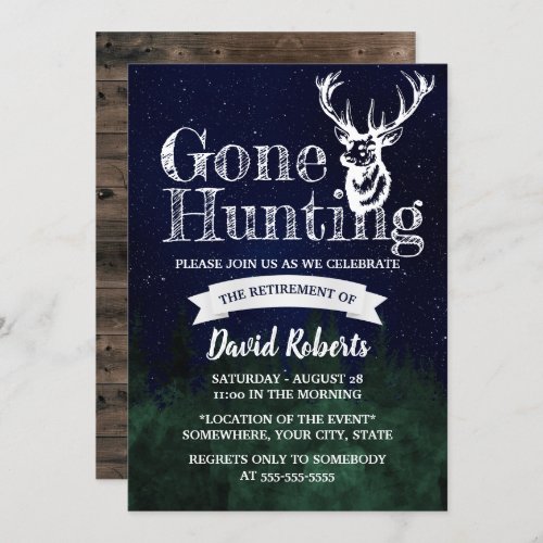 Retired Gone Hunting Starry Night Retirement Invitation