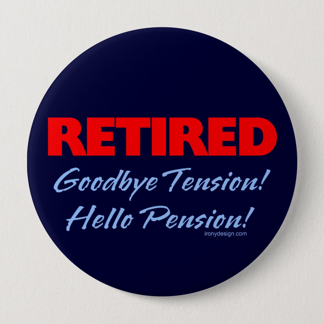 Retired Goodbye (dark blue) Button | Zazzle