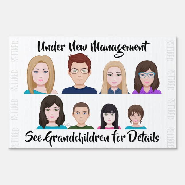 Retired Grandchildren Yard Sign Avatars (Front)