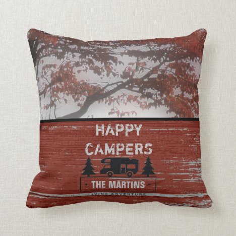 Retired Happy Campers RV | Rustic Red Barn Wood Throw Pillow
