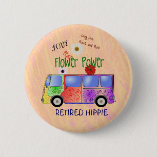Retired Hippie, groovy design, Button