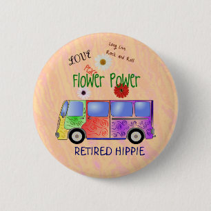 Retired Hippie, groovy design, Button